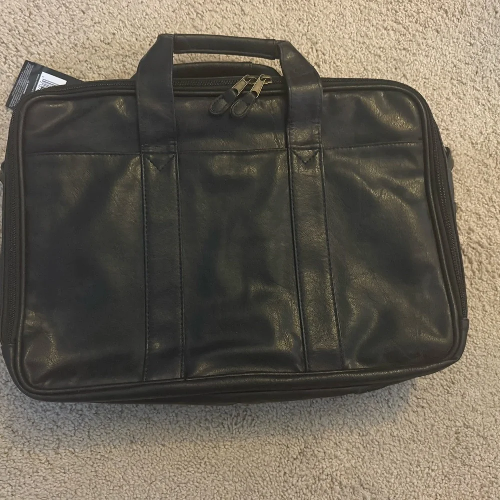 Black Leather Men's Bag with Powercat Logo